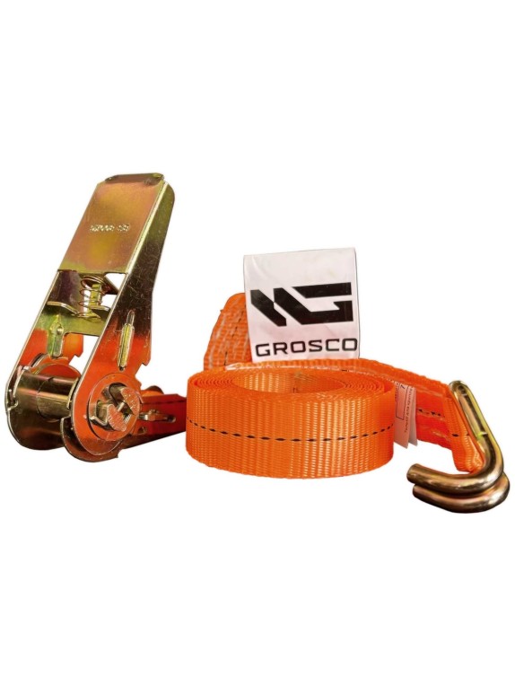 Комплект ремней стяжных с крюками Grosco 10 т (20 т), 4 м, 100 мм, 2 шт, для крепления груза, с храповым механизмом RST10004C2