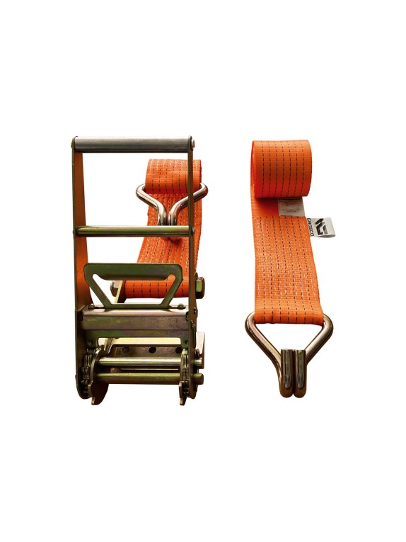 Комплект ремней стяжных с крюками Grosco 10 т (20 т), 5 м, 100 мм, 2 шт, для крепления груза, с храповым механизмом RST10005C2