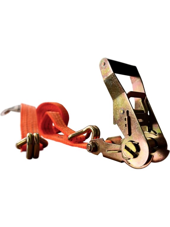 Комплект ремней стяжных с крюками Grosco 7 т (14 т), 15 м, 75 мм, 2 шт, для крепления груза, с храповым механизмом RST07015C2