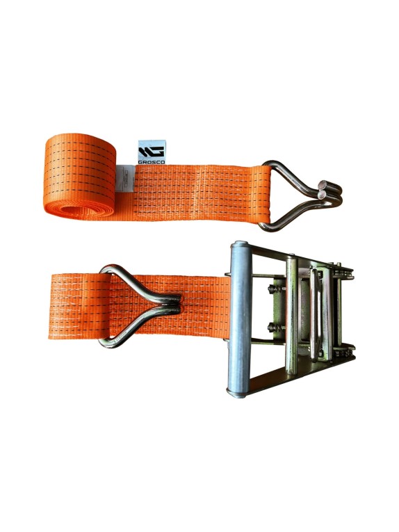 Комплект ремней стяжных с крюками Grosco 7 т (14 т), 8 м, 75 мм, 2 шт, для крепления груза, с храповым механизмом RST07008C2