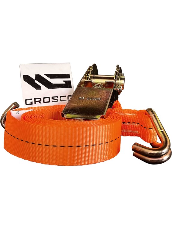 Комплект ремней стяжных с крюками Grosco 5 т (10 т), 6 м, 50 мм, 2 шт, для крепления груза, с храповым механизмом RST05006C2