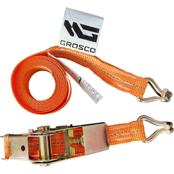 Комплект ремней стяжных с крюками Grosco 5 т (10 т), 4 м, 50 мм, 2 шт, для крепления груза, с храповым механизмом RST05004C2