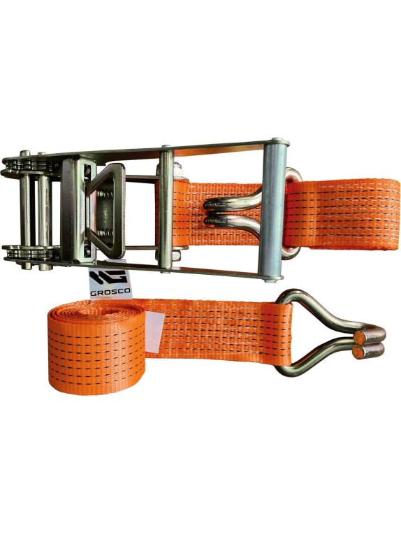 Комплект ремней стяжных с крюками Grosco 7 т (14 т), 1 м, 75 мм, 2 шт, для крепления груза, с храповым механизмом RST07001C2