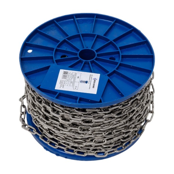 Сварная короткозвенная цепь КРЕП-КОМП нержавейка А2, DIN 766, м3, 50 м цкн3