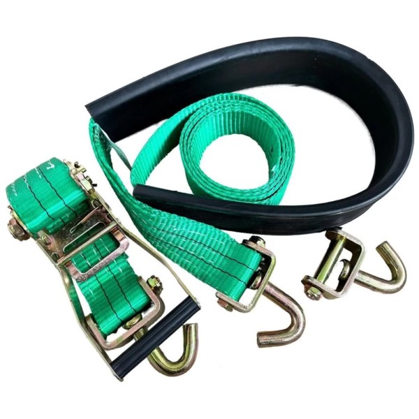 Ремень автовозный ТРАСТ 5 т, 4 м с поворотными крюками и резиновым контроллером (зеленый) 4687205467829