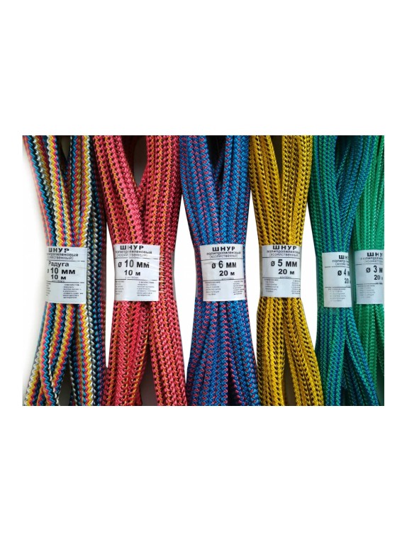 Плетеный шнур ПП 5 мм с сердечником, 16-прядный, высокопрочный, цветной, 50 м Tech-Krep 139912