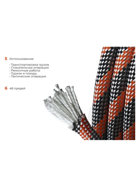 Страховочная высокопрочная веревка Gigant 48 прядей, 12мм х 50м HRS-02
