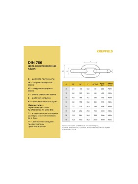 Цепь Нержавеющая KREPFIELD 6х18,5 мм DIN 766 А2 сварная короткозвенная 25 метров 766А2ЦЕПЬ6ММ-25