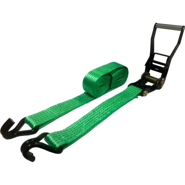 Ремень крепления груза TopAuto PRO ULTRA ширина ленты 25 мм, полиэфир, зеленая, 800/1600 кг, 8м, черный механизм 110 мм на 800 DaN, 2 черных крюка РК088UG