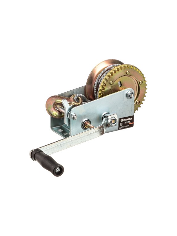 Ручная шестеренчатая лебедка ЕРМАК TRT 1201C (металлический трос) 900кг, длина троса 10м 737-011