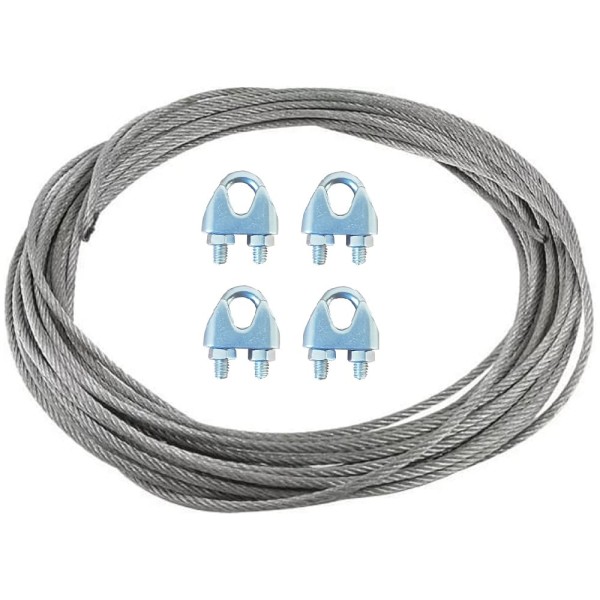 Трос стальной 23 Болта d5 с зажимами (4 шт.), цинк, без оплетки, 10 м B6H00050003М800/B61100500031107-10м