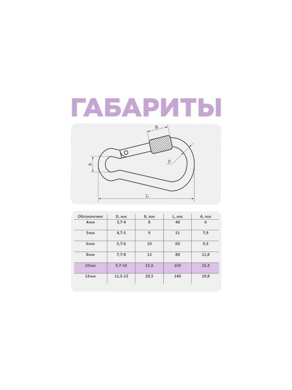 Карабин с фиксатором STEELREX DIN 5299D, цинк, 10 мм, упаковка 1 шт. 0526010000W100000110