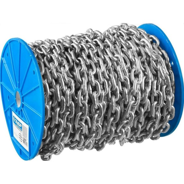 Короткозвенная цепь Зубр DIN 766 оцинкованная сталь, d=5мм, L=45м 4-304050-05