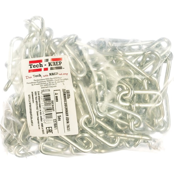 Длиннозвенная цепь Tech-Krep DIN763 4мм упак. 5м - накл. 127861