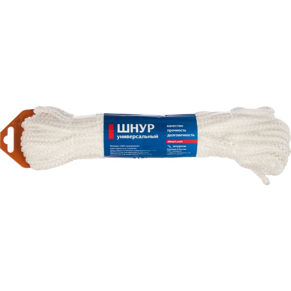 Вязаный шнур (ПП, 6 мм, с сердцевиной, универсальный, белый, 20 м) Tech-Krep 140330