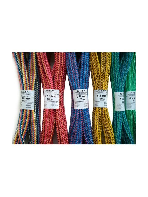 Плетеный шнур ПП 6 мм с сердечником, 16-прядный, высокопрочный, цветной, 20 м Tech-Krep 139913