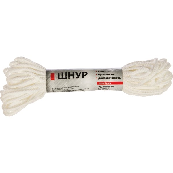 Плетеный шнур ПЭ 3,5 мм, 16-прядный, белый, 20 м Tech-Krep 140350