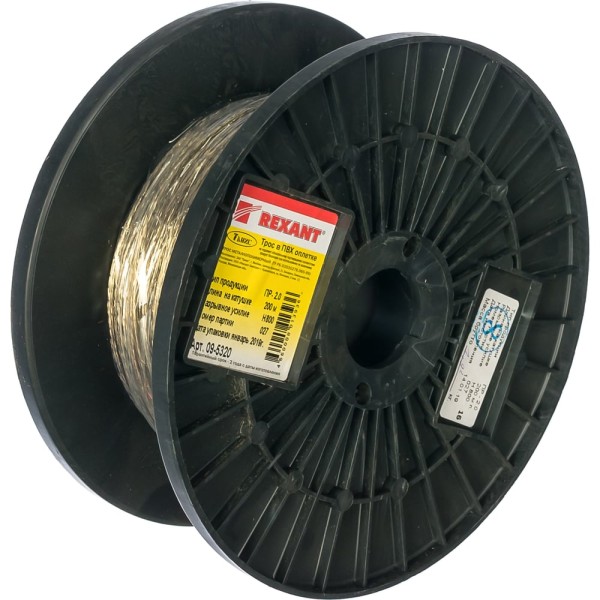 Стальной трос REXANT в ПВХ изоляции d=2.0 мм, катушка 200 метров 09-5320