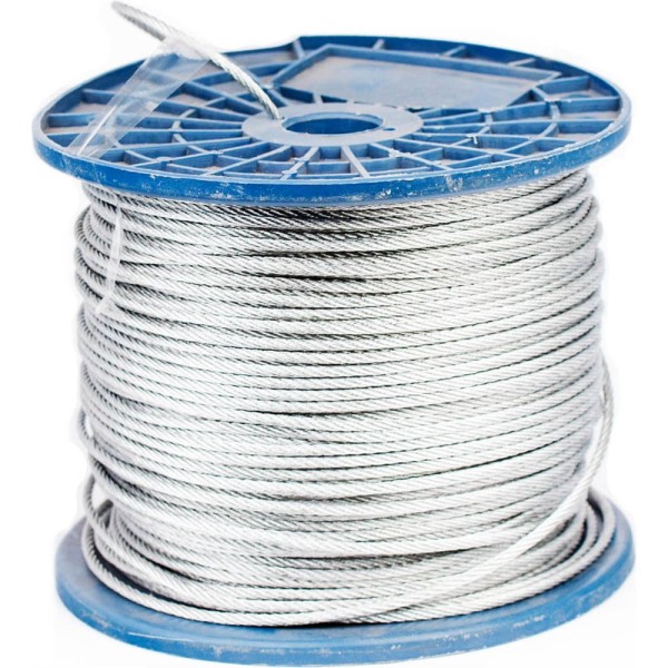 Стальной трос Стройбат DIN 3055, 10 мм, белый цинк, 100 м 115450