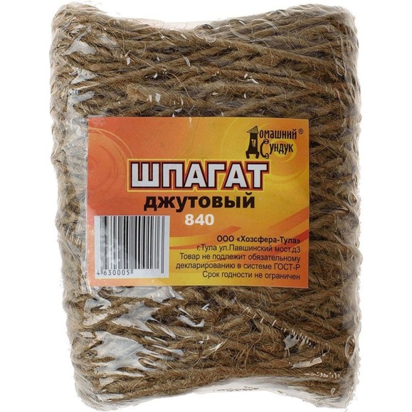 Джутовый шпагат Домашний Сундук 840 м 4630005400169 Джутовый шпагат Домашний Сундук 840 м 4630005400169