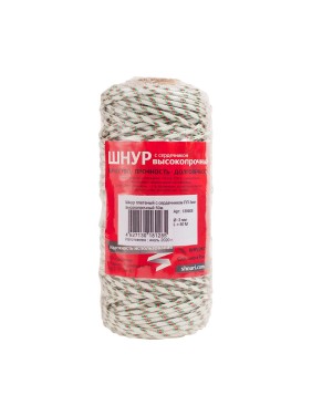 Плетеный шнур Tech-Krep ПП, 3 мм, с сердечником, 16-прядный, высокопрочный, цветной, 50 м 139908