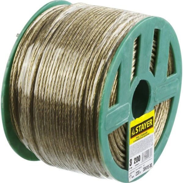 Стальной трос в полимерной оболочке STAYER 3 мм L=200 м 30410-30