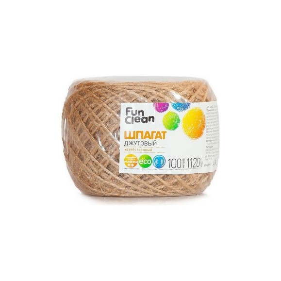 Джутовый шпагат Fun Clean 1120 текс, 100 м 12493 Джутовый шпагат Fun Clean 1120 текс, 100 м 12493