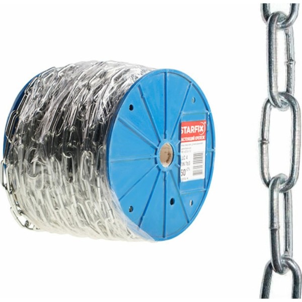 Сварная цепь STARFIX длиннозвенная, оцинкованная, LLC, М3, DIN 763, бухта 60 м SMP-42315-60