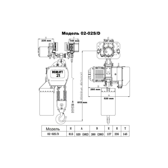 Передвижная цепная таль OCALIFT 0202D 2 т, 6 м, 3,3/1,1 м/мин, 380 в OCA0202DT6m