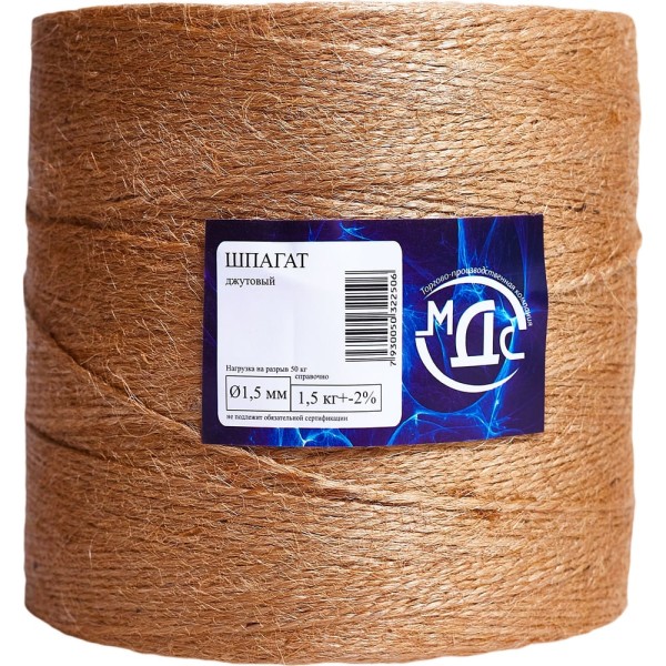 Джутовый крученый шпагат ТОРГОВО-ПРОИЗВОДСТВЕННАЯ КОМПАНИЯ МДС 1,5 кг 7930050322506