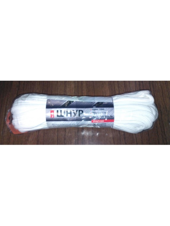 Плетеный шнур ПЭ 6 мм с сердечником, 24-прядный, белый, 20 м Tech-Krep 140359