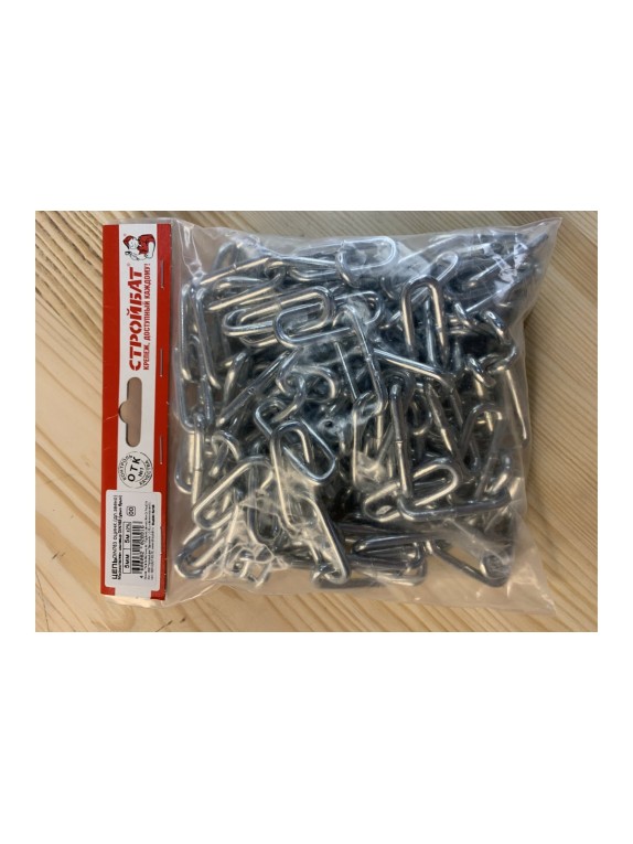 Цепь Стройбат DIN 763, длинное звено, 5 мм, белый цинк, 5 м 261660