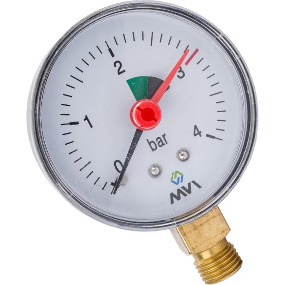 Радиальный манометр MVI до 4 бар, D63 мм, с нижним подключением G1/4 RM.6304.03 Радиальный манометр MVI до 4 бар, D63 мм, с нижним подключением G1/4 RM.6304.03