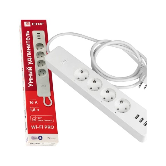 Умный удлинитель c USB EKF Wi-Fi PRO Connect RCE-2-WF
