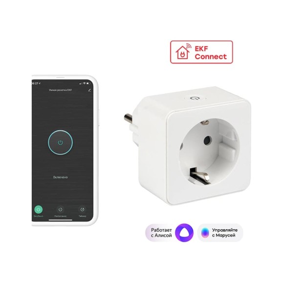 Умная розетка EKF Wi-Fi Connect белая RCS-1-WF Умная розетка EKF Wi-Fi Connect белая RCS-1-WF