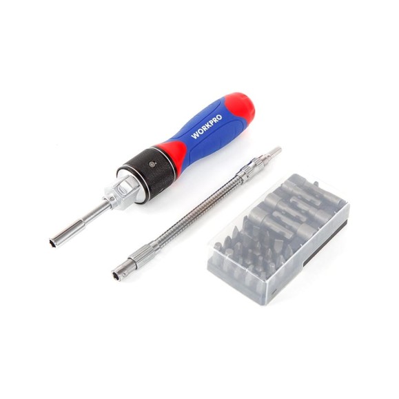 Отвертка WORKPRO 2X DRIVE с трещоткой, 28 предметов WP221053