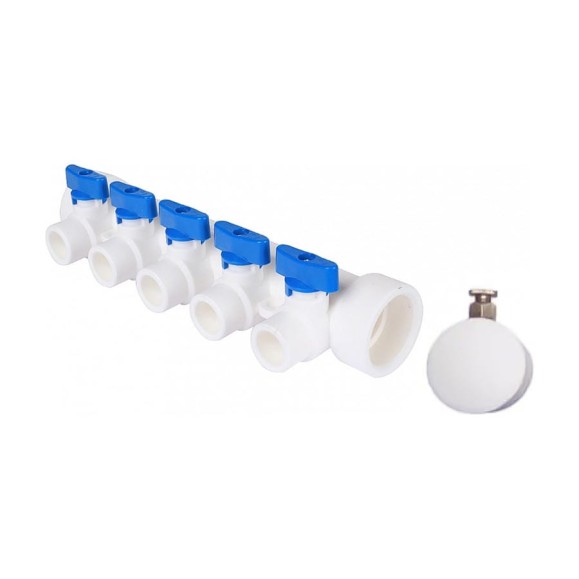 Коллектор с воздухоотводчиком MeerPlast ду40/5x20w синий D200-00019 Коллектор с воздухоотводчиком MeerPlast ду40/5x20w синий D200-00019