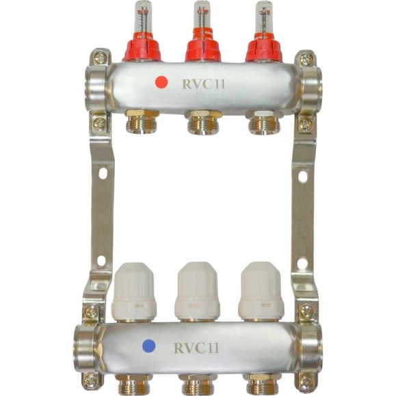 Коллекторный блок Rvc ТП нержавеющая сталь, 1 (DN25) 12x3/4 (евроконус), с расходомерами 09246