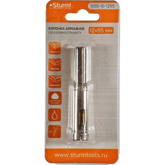 Коронка алмазная 12х65 мм Sturm 1055-10-1265 Коронка алмазная 12х65 мм Sturm 1055-10-1265