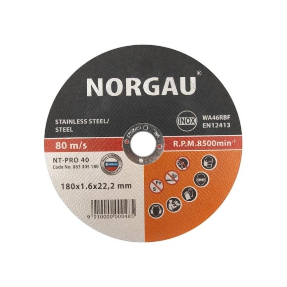 Диск отрезной по стали Inox NT-PRO 40 (180x1.6x22.2 мм) NORGAU 083305180 Диск отрезной по стали Inox NT-PRO 40 (180x1.6x22.2 мм) NORGAU 083305180