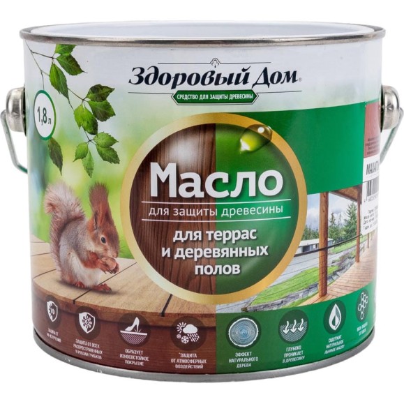 Масло для террас и деревянных полов Здоровый Дом махагон 1,8 л Лк-00009562 Масло для террас и деревянных полов Здоровый Дом махагон 1,8 л Лк-00009562