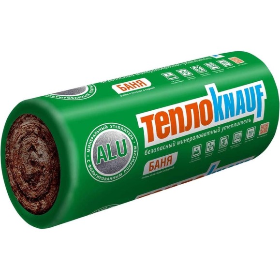 Утеплитель ТеплоКНАУФ Баня, 50x1200x12500 мм, 15 м2, 1 мат 782705 Утеплитель ТеплоКНАУФ Баня, 50x1200x12500 мм, 15 м2, 1 мат 782705
