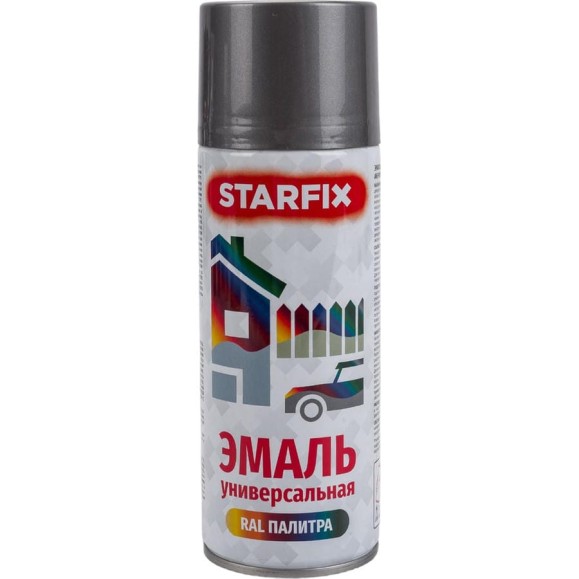 Аэрозольная универсальная краска-эмаль STARFIX (серебряный хром 9006; 520 мл) SM-103034-1 Аэрозольная универсальная краска-эмаль STARFIX (серебряный хром 9006; 520 мл) SM-103034-1