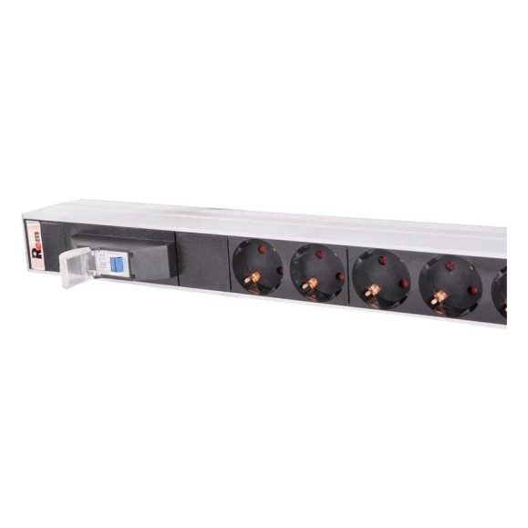 Блок силовых розеток Rem -16, вертикальный, неуправляемый, Shuko х 10, IEC 60320 С19x10, вход колодка, 1463мм 16А, автомат, алюминий, без шнура R-16-10S-10C19-A-1420-K