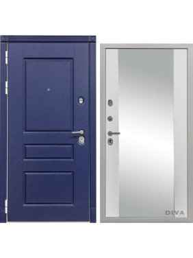 Дверь DIVA 45 зеркало, 2050x860 мм, левая, Роял синий - Д15 Белый Софт УТ-00074201
