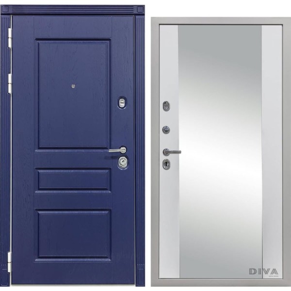 Дверь DIVA 45 зеркало, 2050x860 мм, левая, Роял синий - Д15 Белый Софт УТ-00074201
