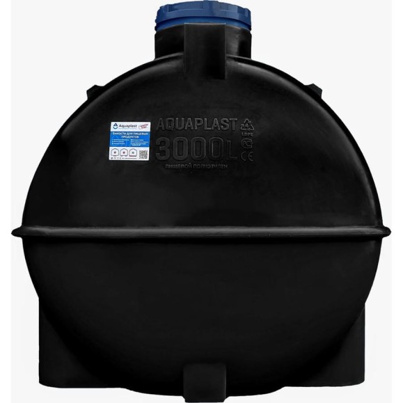 Овально-горизонтальный бак 2000л черный AQUAPLAST 4650017955280 Овально-горизонтальный бак 2000л черный AQUAPLAST 4650017955280