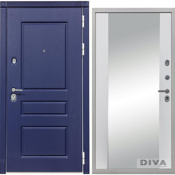 Дверь DIVA 45 зеркало, 2050x960 мм, правая, Роял синий - Д15 Белый Софт УТ-00073536
