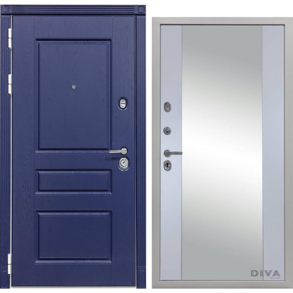 Дверь DIVA 45 зеркало, 2050x860 мм, левая, Роял синий - Д15 Силк маус УТ-00075193