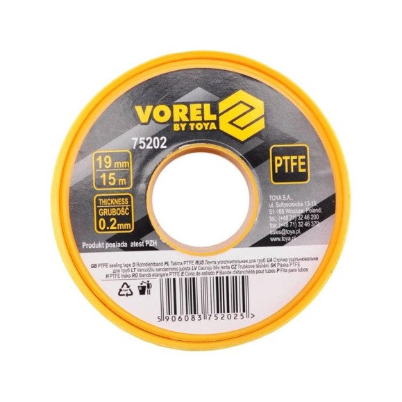 Лента VOREL ПТФЭ 15 м, 19 мм х 0.2 мм 75202 Лента VOREL ПТФЭ 15 м, 19 мм х 0.2 мм 75202